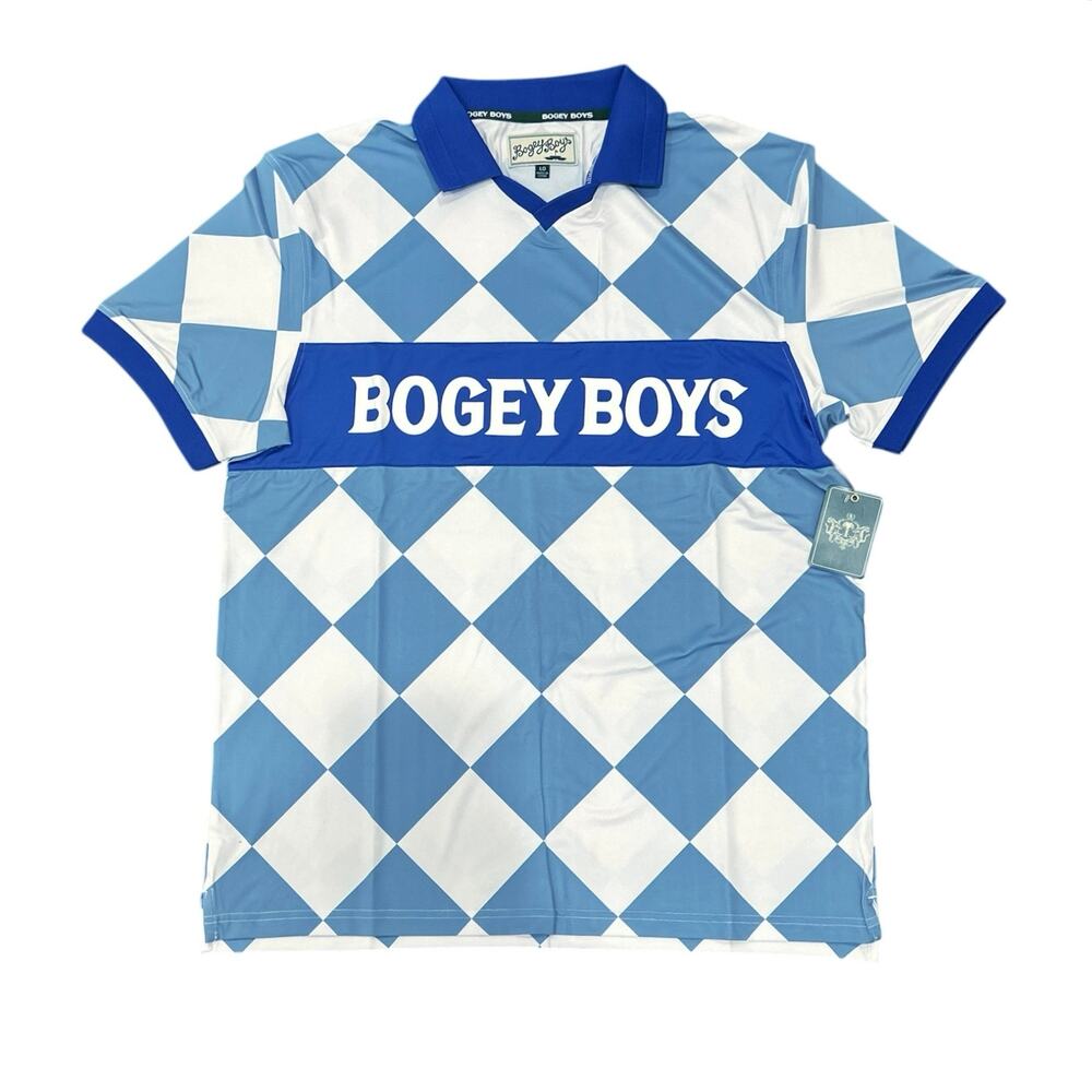 NWT Bogey Boys Macklemore Men's Athletic Checkered Polo Golf Shirt Blue Size L